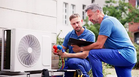 Intervention SAV à deux techniciens pour maintenance complète d'une pompe à chaleur hybride